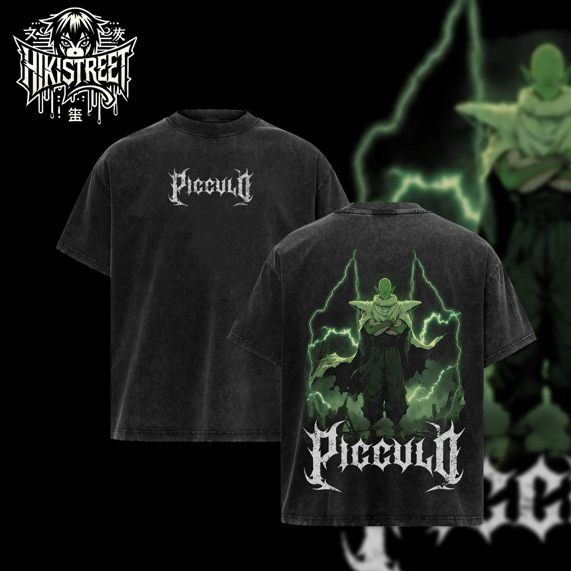 [HIKISTREET] Piccolo Anime Vintage Washed T-Shirt, Dragonball Namekian Tee, Grunge Washed Oversized Tee, Anime Aesthetic Gift