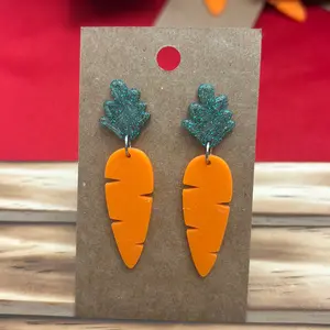 Easter Carrot Dangle Earrings 3D Printed Lightweight Hypoallergenic Hooks