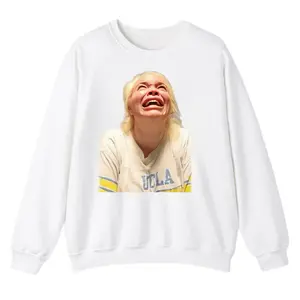 Trisha Paytas Crying Meme Sweatshirt, Viral UCLA Shirt Graphic Crewneck, Funny Pop Culture White Pullover for Fans and Internet Trend Lovers