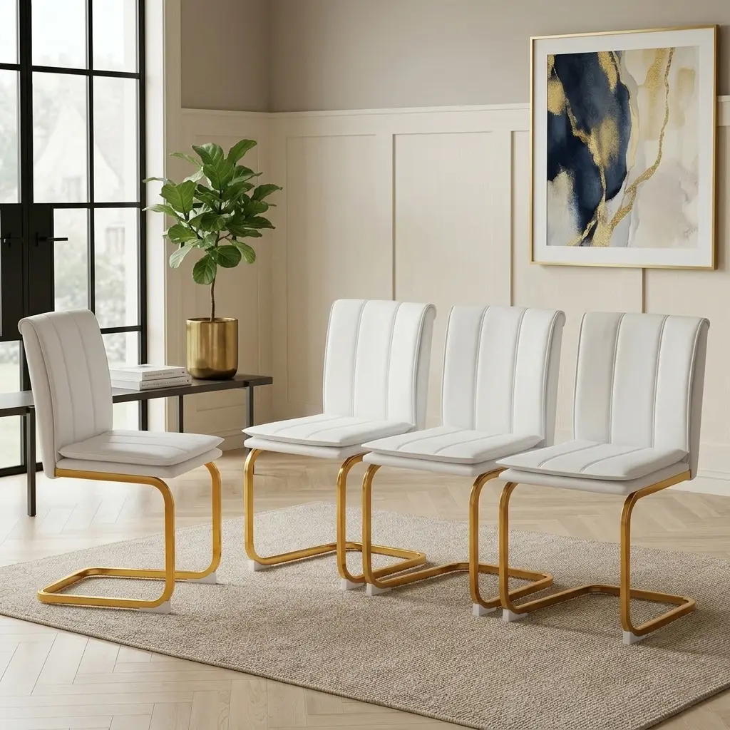 Modern Dining Chairs Set of 4, Thick Padded Cushion Waterproof Stain Resistant Easy Clean 330lbs Capacity for Kitchen Living Room Black