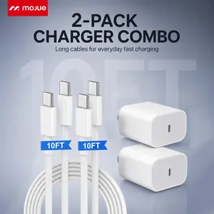 2 Pack 20W Super Fast Charger with 6FT/10FT Type-C to C Cable for iPhone 16/15,iPad Pro 12.9/11,Air,Mini, USB Mobile Smartphone Charging Device Electronic Cellphone