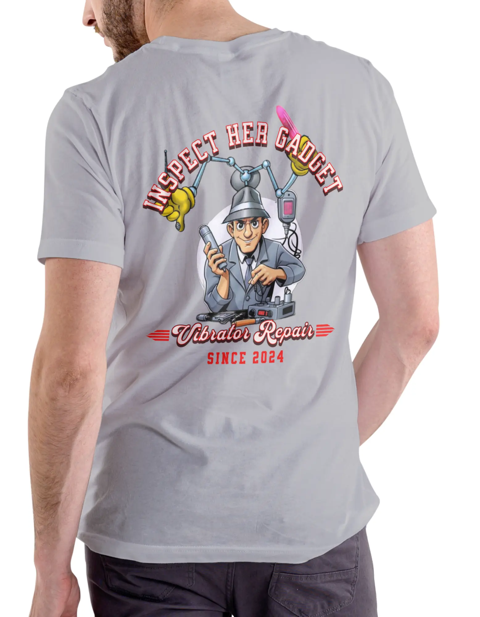 Men's 100% Cotton T-Shirt, "Inspect Her Gadget Repair" Graphic Print, Casual Short-Sleeve Round Neck Streetwear