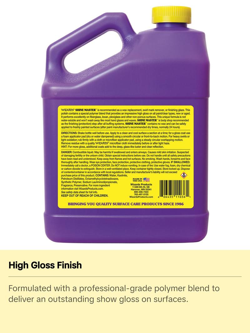 Wizards Shine Master Polish and Sealant - Cleans, Polishes and Seals Paint in One - Non-Carnauba Wax-Based Boat Water Spot Remover - Wax Replacement for Boat and Car Detailing Supplies