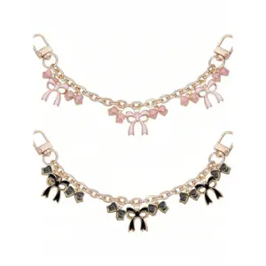 1/2Pcs Black Pink Bow Purse Chain Charm Bow Bag Charm Chain Bow Chain Strap Replacement Alloy Bag Extender Chain With Enamel Pink Bowknot Charms Handle Extender Decorative Bag Chains For Wallets Handbags