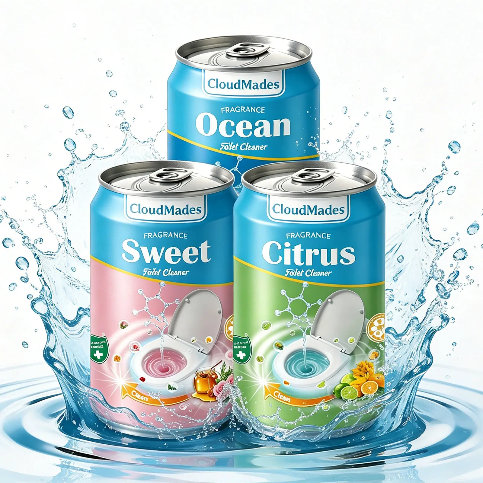 CloudMades 2026 Upgraded Beverage Can Toilet Bowl Cleaner – Up to 9 Months of Continuous Cleaning, New Premium Fragrance Collection (Ocean, Sweet & Citrus), Septic Safe Toilet Tablets, Powerful Stain Remover & Deodorizer
