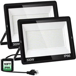 300W LED Outdoor Lights, 36000LM Flood Light Durable IP66 Waterproof 6500K Daylight White Security Outside Lights for Yard Garage Lawn Garden Backyard Patio Parking Lot with 10FT Cord, 2 Pack