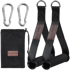 Heavy Duty Exercise Handles Gym Cable Machine Attachments Durable D Rings Handles Resistance Bands Handles Stirrup Handle Fitness Grip Nylon Strap Solid ABS Cores with Carabiners Set of 2