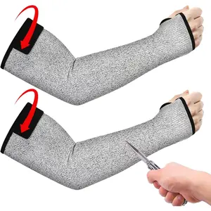 Cut Resistant Sleeves 1 Pair Protective Arm Sleeves with Thumb Hole for Thin Skin Bruising Gardening Welding Farming Pet Grooming Grey