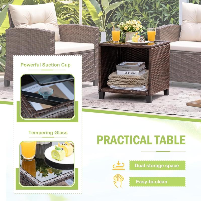 HOMALL 3 Pieces Patio Furniture Set, PE Rattan Wicker Patio Set with Two Outdoor Chairs and Table, Upgraded Patio Chairs and Table for Porch, Garden Poolside Balcony