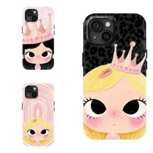 Leopard print dreamy Yuyu INS sparkly big-eyed manga girl phone case, compatible with iPhone 17/16/15/14/13/12/11 Pro Max/Plus and Samsung Galaxy S23FE/22/23/24/25, a perfect gift for her.