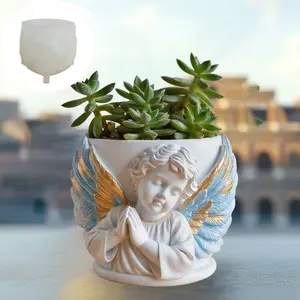 Cute Angel Planter Silicone Mold, Winged Angel Resin Gypsum Concrete Planter Mold, Home Decor Gift, Long Wings Embossed Design