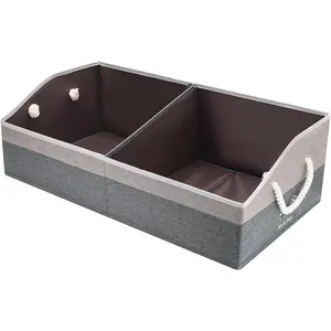 Large 28.5" Foldable Dog Toy Basket With Handle, Gray Large Anti-slip Storage Basket with Hard Board for Pet Toys Clothes Organizers Storage for Living Room Area