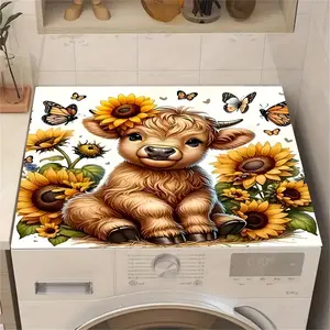 High altitude cow and sunflower patterned dish absorbent pad, Kitchen Decorative Placemat, kitchen countertop dish absorbent pad with anti slip rubber bottom, suitable for dishes, machine washable, multifunctional, oven pad