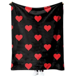 heart-shaped printed flannel fleece blanket - 100% polyester, hand wash only, knitted, versatile for all seasons