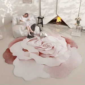 1pc French retro living room decorative flowers carpet pink irregular shape rose carpet cream style girls bedroom bedside soft carpet home round lounge floor mat