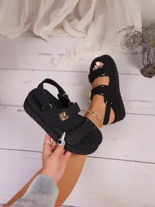 Women's Multi-Buckle Thick Sole Roman Sandals, Cool Street Style Casual Summer Comfort Heightening Shoes, Easy Match for /commute