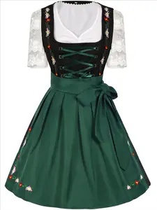 German Dirndl Women's Traditional Beer Festival Dress, Floral Print Lace Bavarian Costume, Fitted All-Season Party Wear