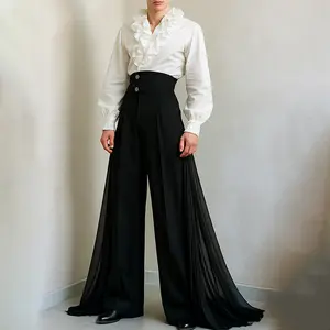 INCERUN Renaissance Men's Ruffle Shirt & High Waist Wide Leg Pants Set Medieval Goth Cosplay Costume