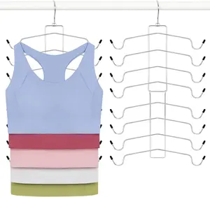 2 Pack 8 Layer Bra Hanger Space Saving Tank Top Organizer, Closet Storage for Sports Bras Camisoles Swimsuits, Multi Layer Clothes Hanger Silver