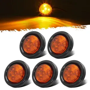 Partsam 5pcs 2" Amber Round Sealed Clearance Side Marker Light [DOT Approved] 4 LED Mount Grommet/Pigtails for Trailer Truck Camper RV