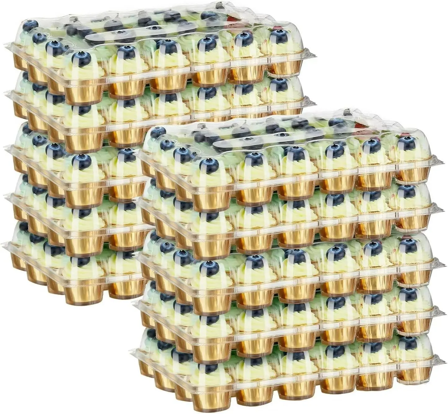 24 Pack x 10 Sets Count Cupcake Containers, Plastic Disposable Cupcake Boxes Holder, Stackable Clear Cupcake Carrier with High Tall Dome Lid