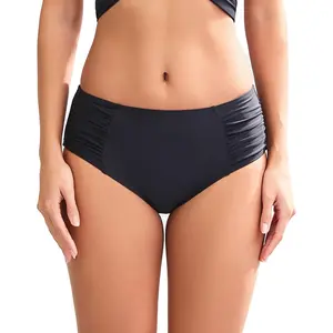 Full Coverage Bikini Bottoms for Women Mid Rise Bathing Suit Bottoms for Women Ruched Tummy Control Swim Bottoms Drawstring Swimsuit Set