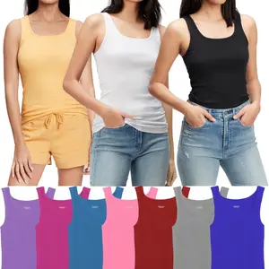 3-12Pcs Women Basic Round Neck Ribbed Tank Top 100% Cotton Sleeveless Shirts Womenswear Cardigans Comfortable Jackets Tube Underwear Warmer Lady Comfort Minimalist