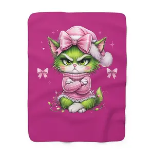 Pouty Cat Wrapped in Christmas Lights Sherpa Blanket | Cozy Holiday Throw