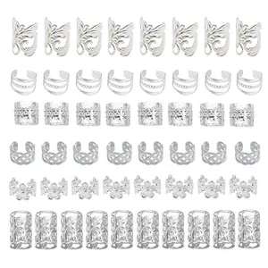 60Pcs Hair Jewelry Braid Cuffs Silver hair Jewels for Women Dreadlock Hair Charms Adjustable Hair Rings Loc Decorations Accessories