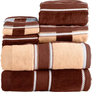 6 Piece Towels Set - 525 GSM 100% Cotton Accessories - 2 Bath Sheets, 2 Hand Cloths , and 2 Wash Cloths - Soft Set for Shower, Gym, Dorm, and Spa (Beige)