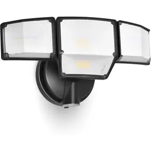 80W Dusk to Dawn Flood Lights Outdoor, Super Bright Security Light with Photocell, Waterproof, 5000K Daylight, Hardwired 4 Heads Floodlight for Garage, Yard (Black)