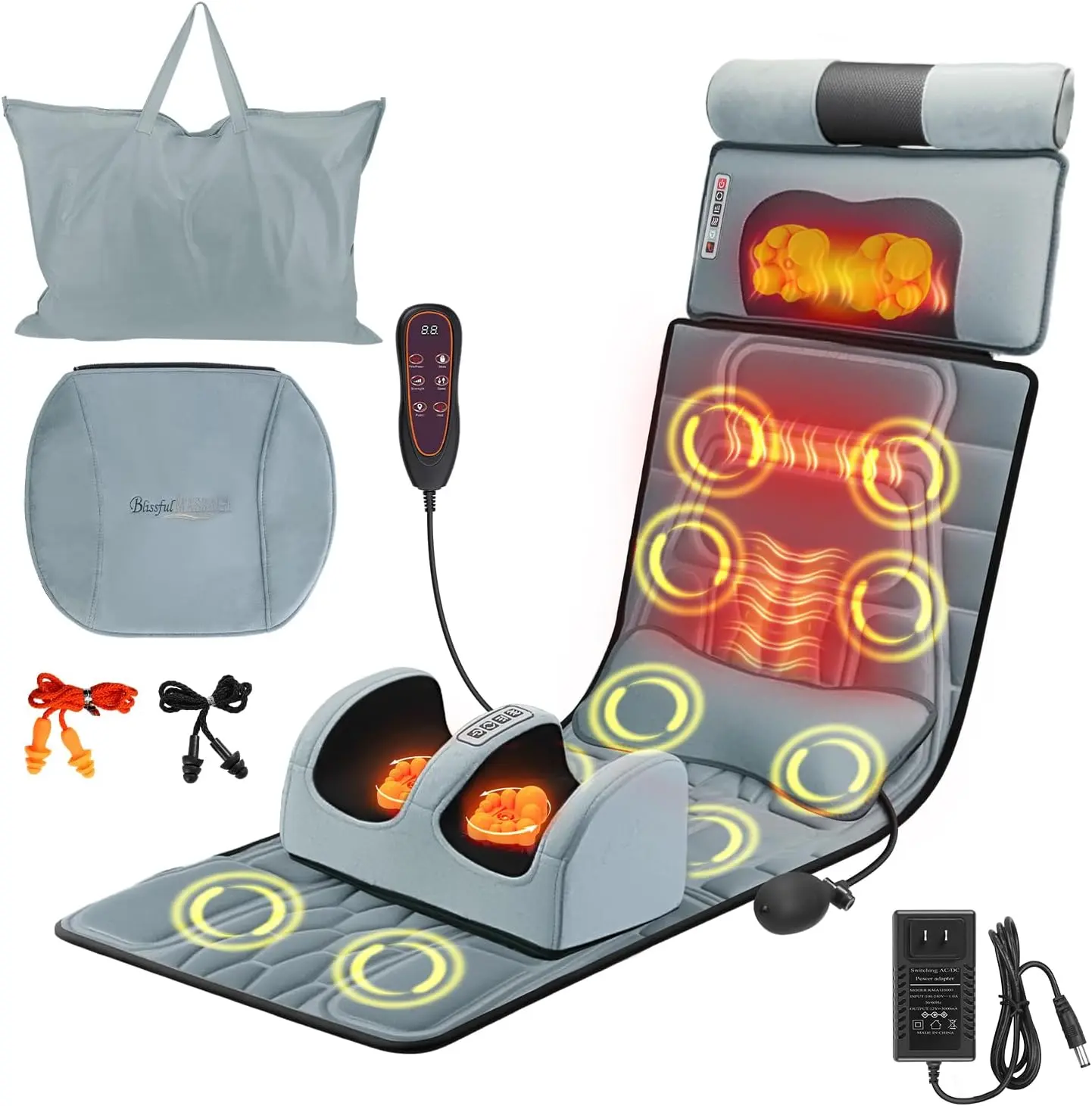 Electric Full Body Therapy Massage Mat with Detachable Neck-Ft Massagers, 10 Vibration Modes, 3 Strength Levels, Heating Back Pad, Head Pillow, Lumbar Pillow & Storage, Gift for Parents, Foot Massager,  Body Care Machine Wife