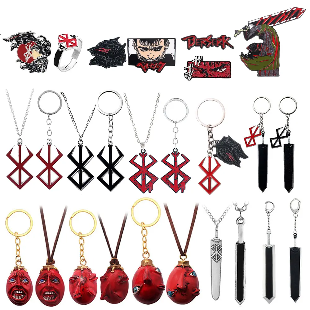 Anime 1997 Series Red Skull Keychain Berserk Warrior Slave Griffith Guts Keyring Cosplay Props Gift Men Women Backpack Jewelry