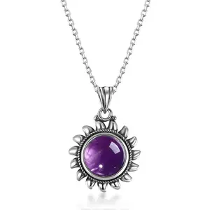 Natural Amethyst Necklace Sterling S925 Silver Vintage Type Natural Gemstone Chorm Necklace for Women Gift