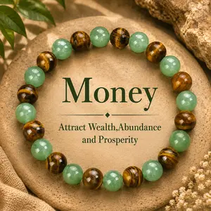 1pc ARPURRAINA Tiger Eye Stone Money Attraction Bracelet  Amulet, Elastic Adjustable Size, Green Aventurine, Crystal Charms, Unisex Multicolored Abundance Bracelet，Solid Unscented Prosperity Jewelry for Birthday, Anniversary