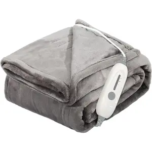 Electric Heated Blanket Throw, Super Soft Flannel 50" x 60" Heating Throw with 3 Fast Heating Levels & 4 Hours Auto Off, Machine Washable, ETL&FCC Certification, Home Office Use, Grey
