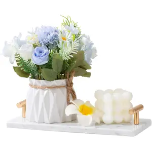 Natural Marble Tray, 10.4"x4.5" Vanity Decorative Marble Tray for Countertop Organizer, Decor Tray for Bathroom, Spice Jar Storage Tray for Kitchen