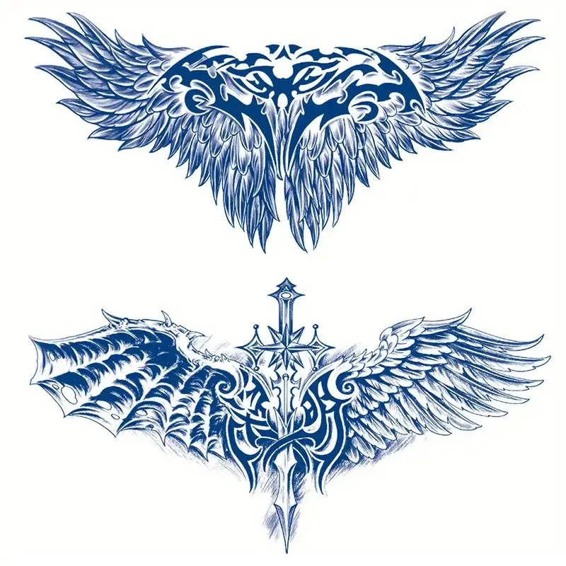 2 Pcs Herbal Semi-Permanent Temporary Tattoo Stickers, Spirit Tattoo Paper, Waterproof Cross & Wings Fake Tattoos, Realistic Chest Decals, Lasts 1-2 Weeks, Ephemeral Tattoos, Arm Temporary Tattoos