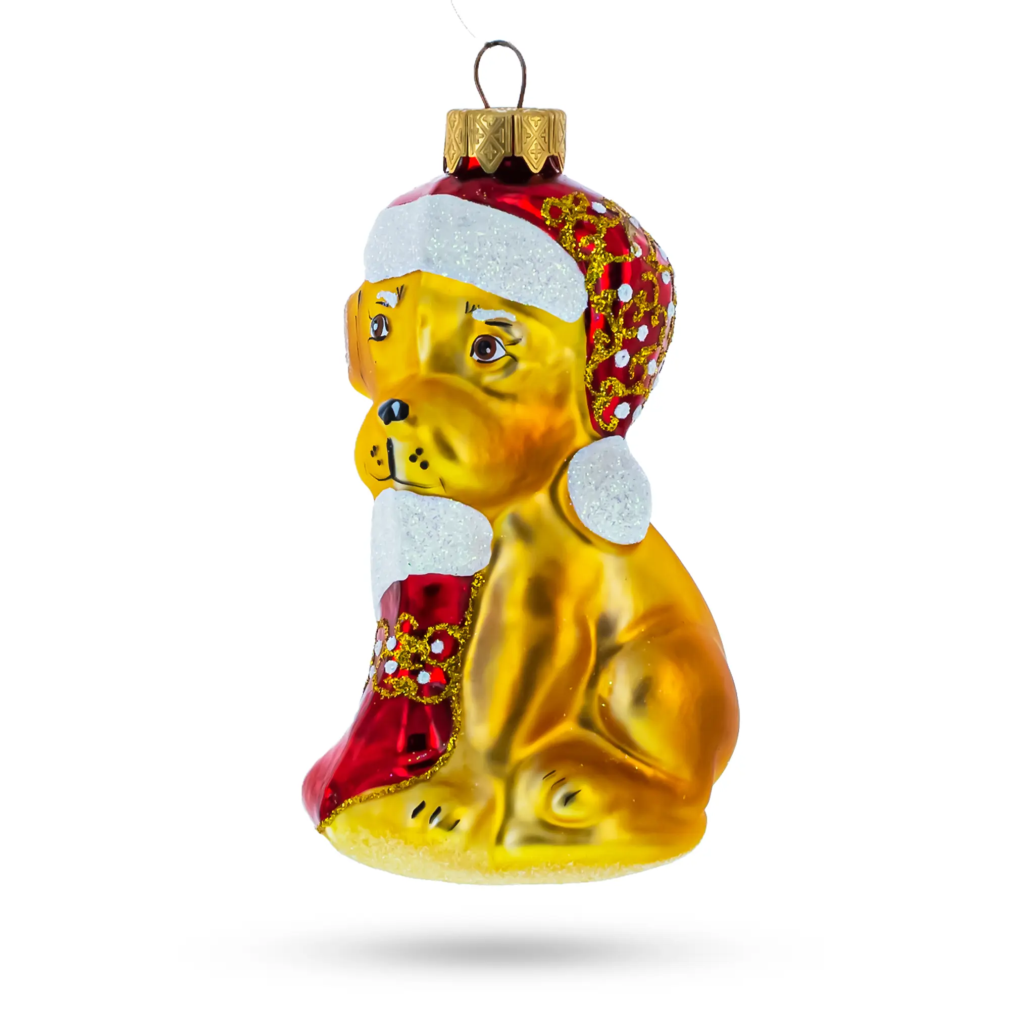 Dog Holding Stocking Mini Glass Christmas Ornament