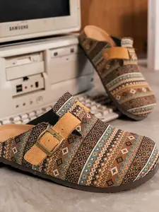 Unisex Boho Tribal Pattern Soft Bottom Sandals, Soft Eva Sole, Round Toe Design, Casual All-Season Shoes for Men & Women