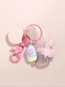 Cute Cartoon Bubble Milk Tea & Ice Cream & Biscuit Shaped Keychain, Bag Charm, Trendy Cute Keychain, Fashion Cute Soft Keychains for Women & Girls, Cute Charms Keychain