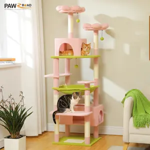 PAWZ Road Large 72 Inches Flower/Cactus Cat Tree & Tower for Indoor Cats with Sisal-Covered Scratching Posts Padded Perches Condos & Basket Gray/Dark Gray/Beige Vertical Scratcher 8-Level Structure#SummerVibes #petlovers
