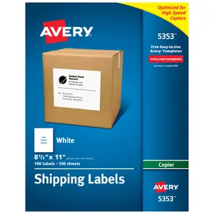 Avery Shipping Labels for Copiers, 8-1/2" x 11", 100 White Labels (5353)