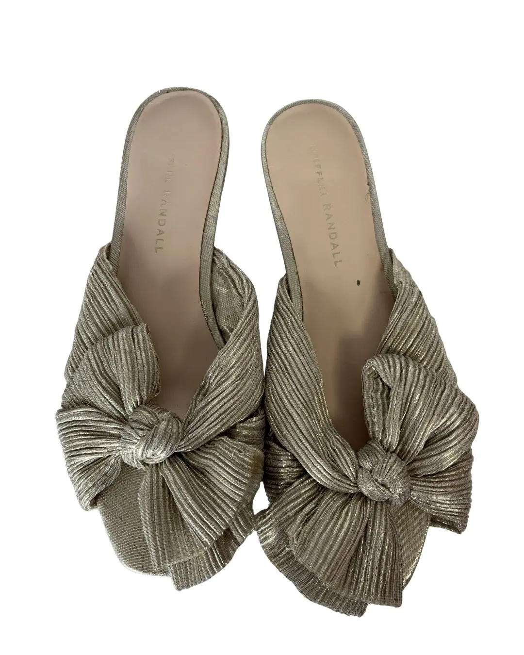 LOEFFLER RANDALL Daphne Gold Bow Sandals (Size 7)