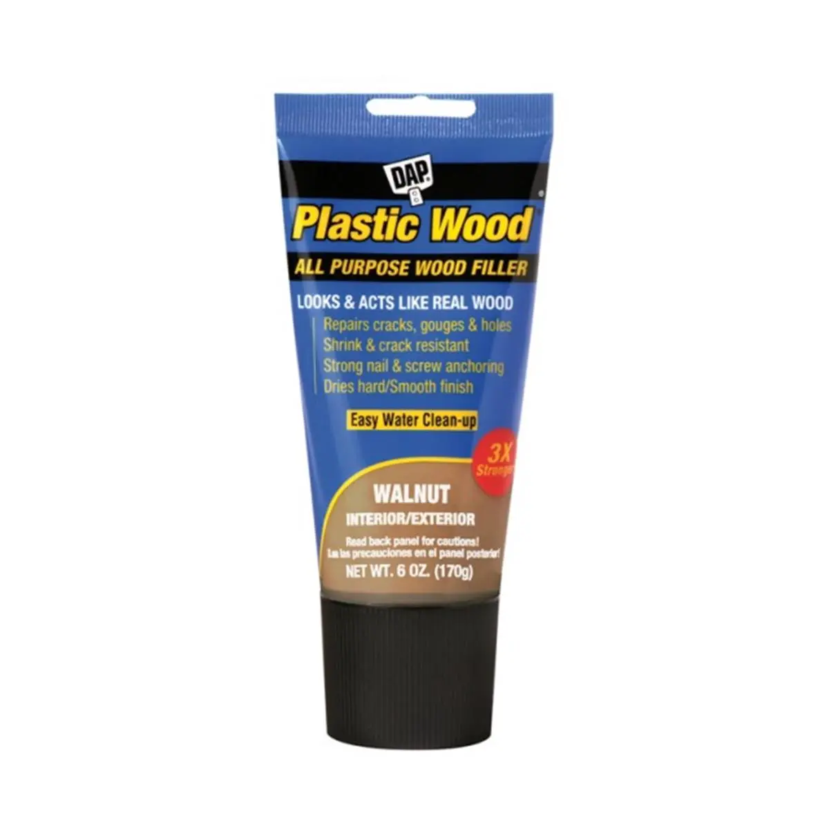 DAP 00584 Stainable Walnut Wood Filler, 6 oz Plastic Container - Shrink/Crack/Crumble Resistant, Looks & Acts Like Real Wood, Automotive & Motorcycle Paint Care for Doors, Both Indoors/Outdoors, Windows, Plywood