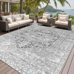Vintage Bohemian Style Outdoor Rug, Waterproof Mat, Reversible Plastic Camping Rug, RV, Porch, Deck, Camper, Balcony, Backyard