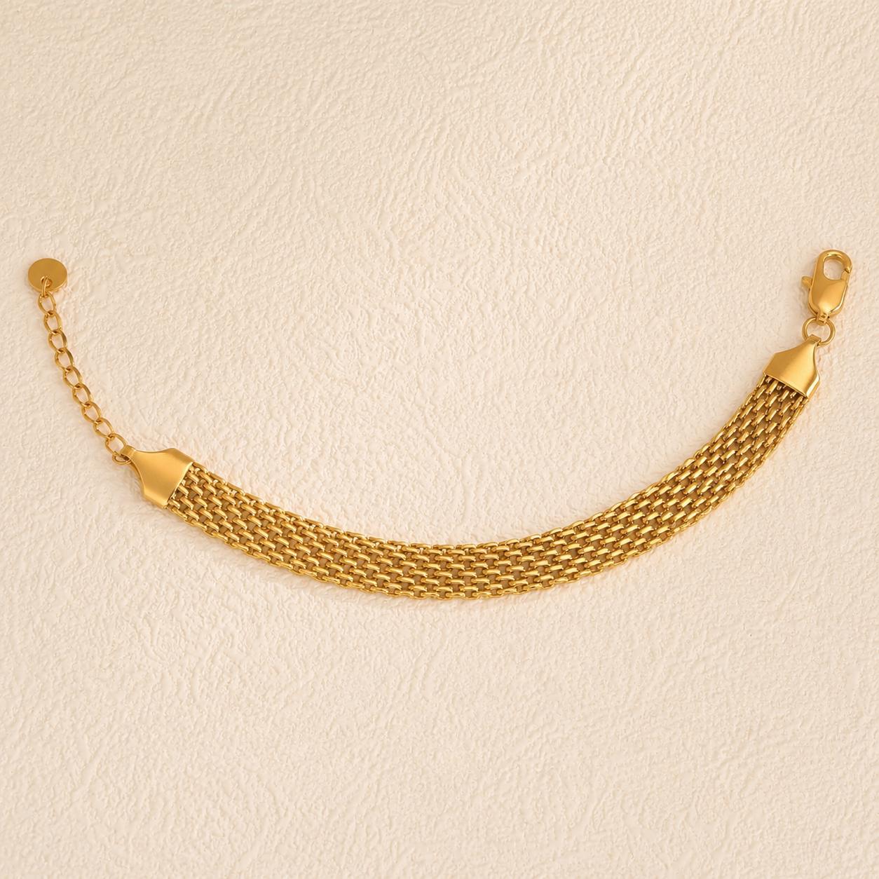 Waterproof Chunky Chain Bracelet for Women - 14K Gold Plated Trendy Adjustable Chain Bracelet - Lightweight Stainless Steel Jewelry | Gold Bracelet for Women, Mesh Bracelet Weaving Bracelet with Lobster Clasp, Elegant Fashion Jewelry Gift for Her