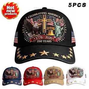 Unisex 5PCS Vintage Dad Caps - American Heritage Hats, US Pride Caps with Breathable Design, 1776-2026 US 250th Anniversary Patriotic Flag Motif & Cross Element, Adult Gifts for Sports & Outdoor Leisure