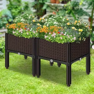 Elevated Plastic Raised Garden Bed Planter Outdoor Planters with Drainage Holes Above Ground Flower Vegetable Standing Box Outdoor Elevated Planter Boxes for Patio Deck Porch for Vegetable Flower