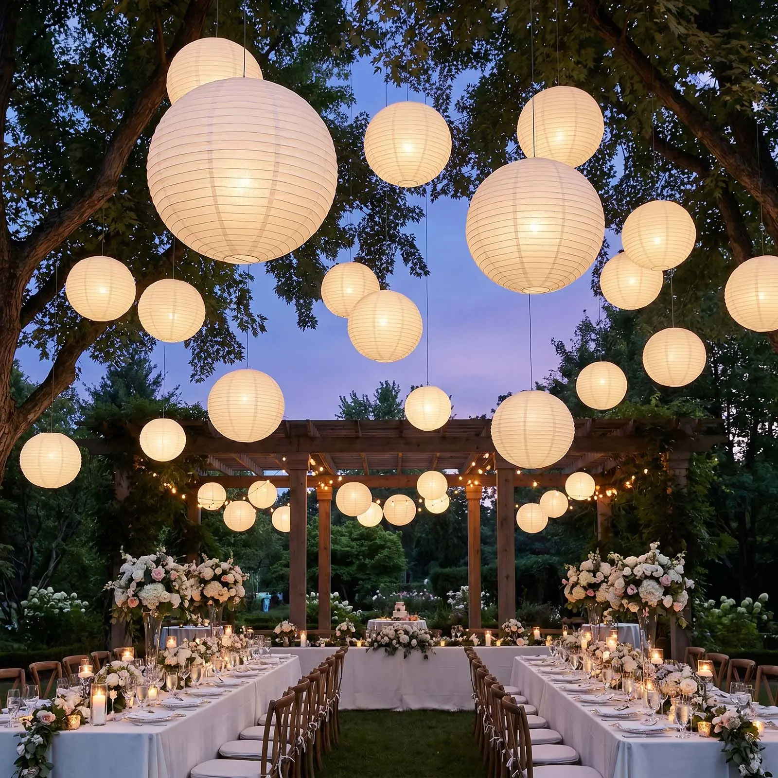 10 Pack White Round Hanging Paper Lanterns, 30" Chinese Sky Lanterns for Wedding, Party & Event Decorations